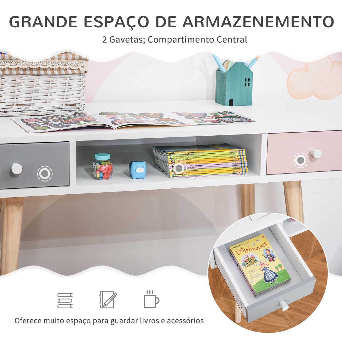 Secretária Infantil Torini - Design Nórdico - Leva-Me Contigo - Móveis & Decoração