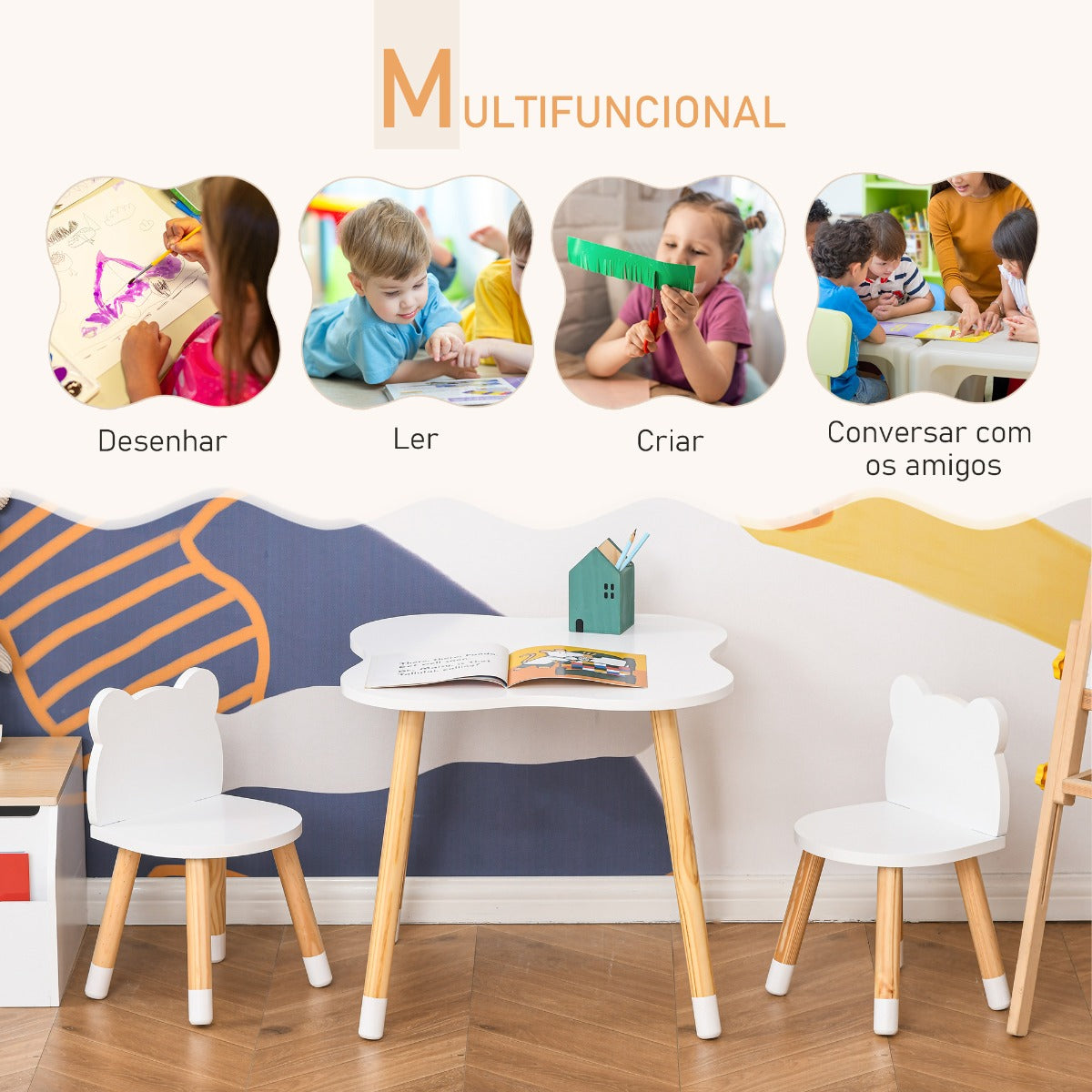 Conjunto Infantil Loki - 1 Mesa e 2 Cadeiras - Design Nórdico - Leva-Me Contigo - Móveis & Decoração
