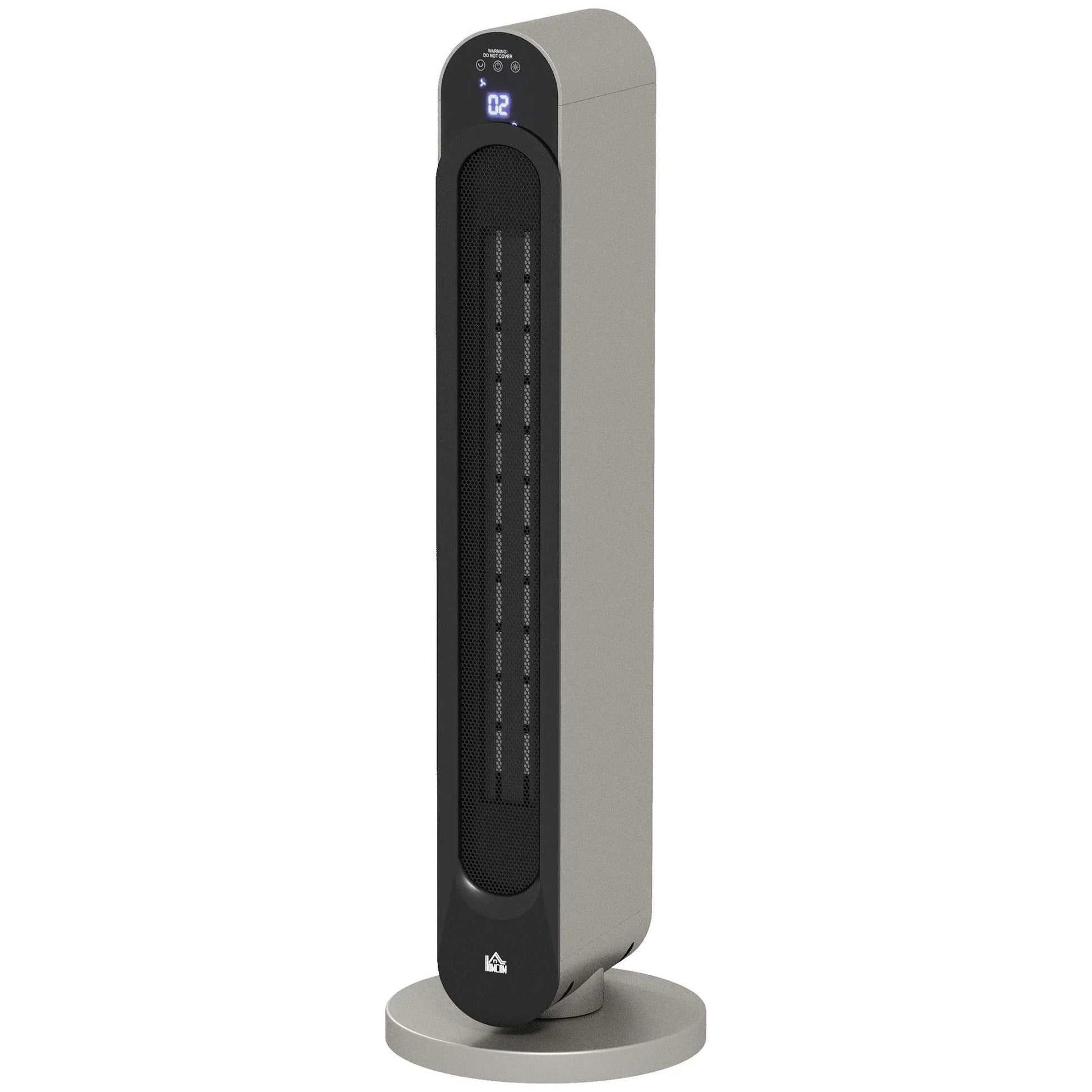 Aquecedor Cerâmico de Torre 1100/2200W com Controlo Remoto Ecrã LED Temporizador de 12h Termostato 3 Modos e Oscilação para 20-25m² Ø25x73,5cm Prata e Preto
