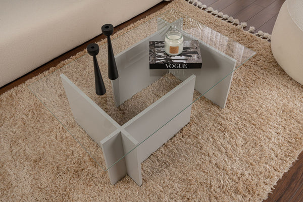 Mesa de Centro "Vetrino" – Vidro Temperado Cinzento, 105x65x40 cm, Design Moderno