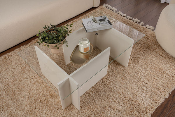 Mesa de Centro "Vetrino" – Vidro Temperado e Branco, 105x65x40 cm, Design Moderno