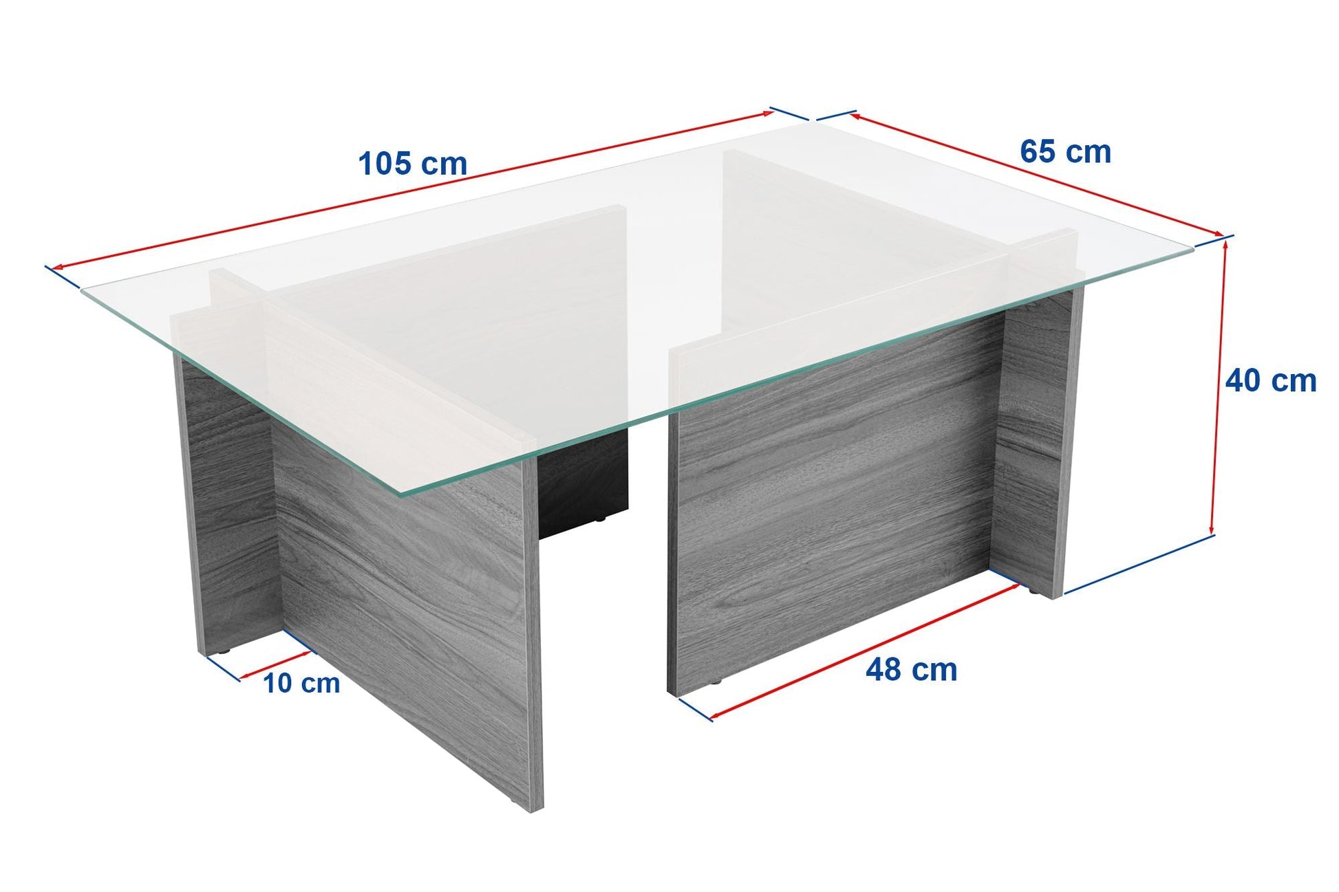 Mesa de Centro "Vetrino" – Vidro Temperado e Branco, 105x65x40 cm, Design Moderno