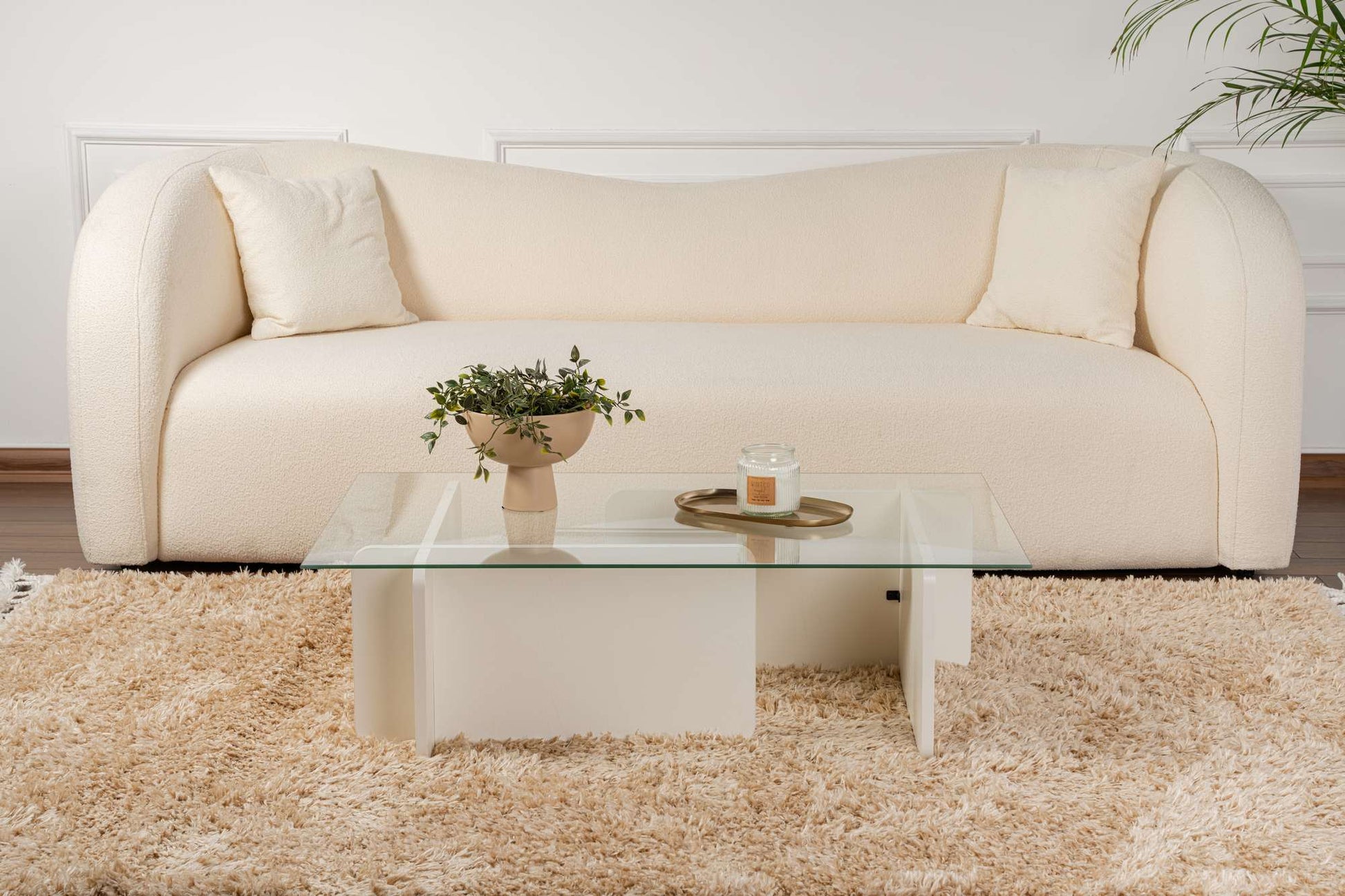 Mesa de Centro "Flavio" – Vidro Temperado e Branco, 105x65x30 cm, Design Moderno