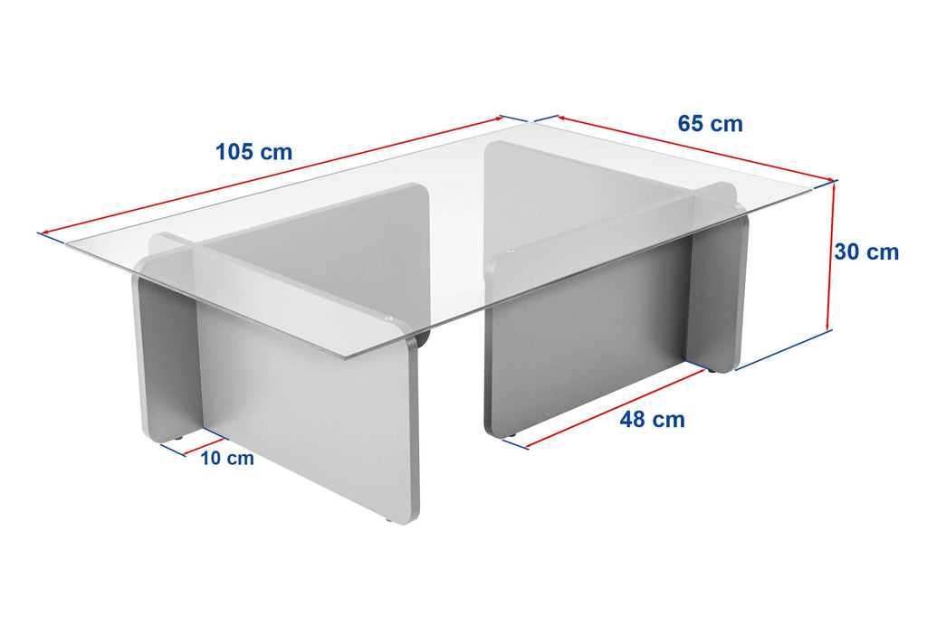 Mesa de Centro "Flavio" – Vidro Temperado e Branco, 105x65x30 cm, Design Moderno