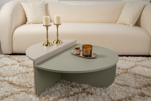 Mesa de Centro "Orion" – Verde Cinza e Grés, Conjunto Modular, 90x60x30 cm, Design Sofisticado