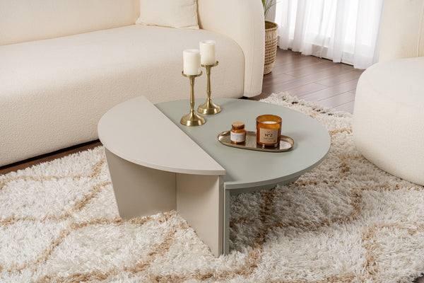 Mesa de Centro "Orion" – Verde Cinza e Grés, Conjunto Modular, 90x60x30 cm, Design Sofisticado