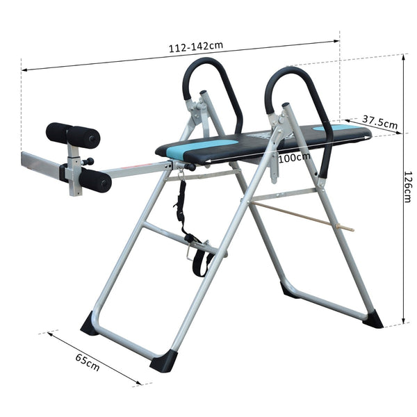 Mesa de Inversão Dobrável com Altura Ajustável entre 147-198 cm e Cinto de Segurança Capacidade Máxima 136 kg 65x112-142x126 cm Preto e Azul