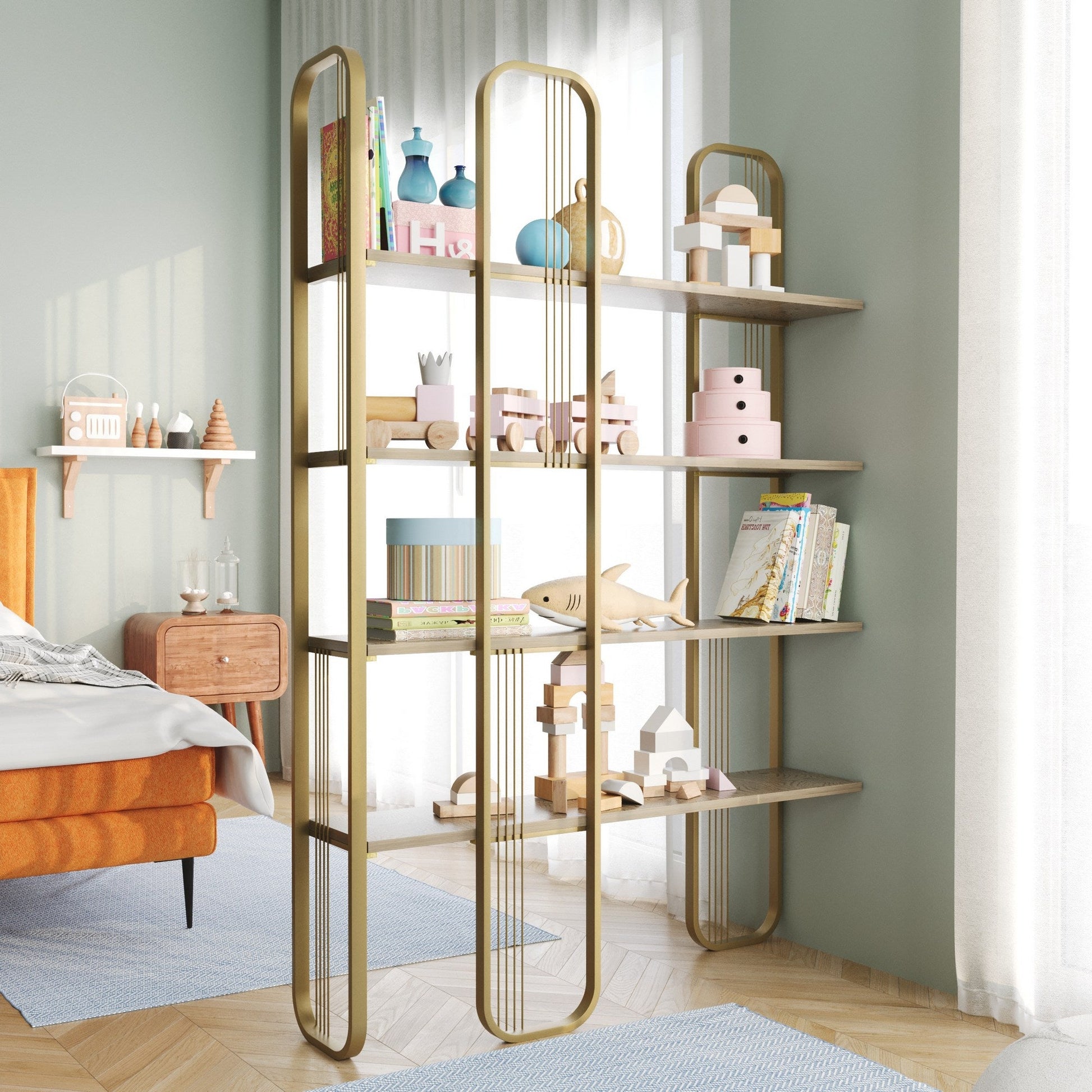 Estante "Sierra" – Dourado - 125x28x180 cm – Design Moderno