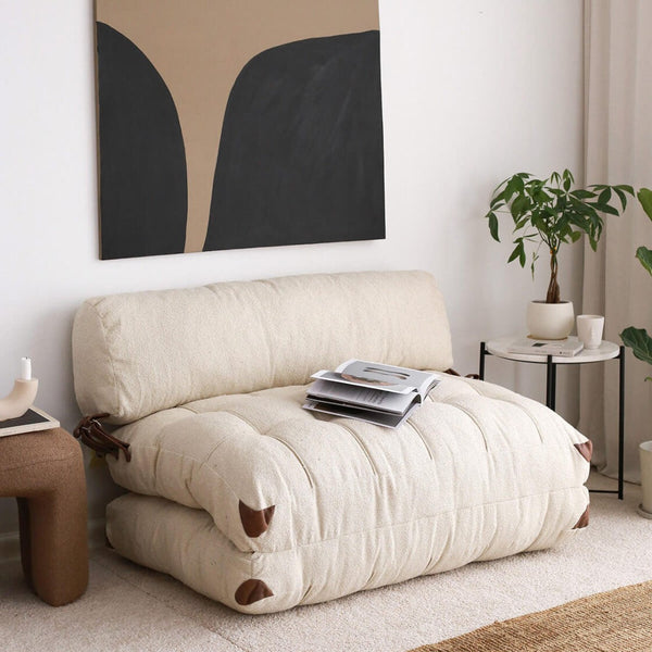 Sofá-Cama de 2 Lugares Fold Teddy – Creme (120 cm) | Conforto, Estilo e Versatilidade