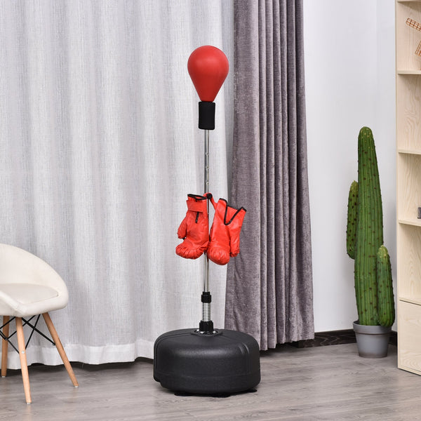Punching Ball Ajustável em Altura com Base Recarregável Punching Ball de Boxe com Suporte e Luvas para Adultos e Adolescentes Ø48x136-154 cm Vermelho