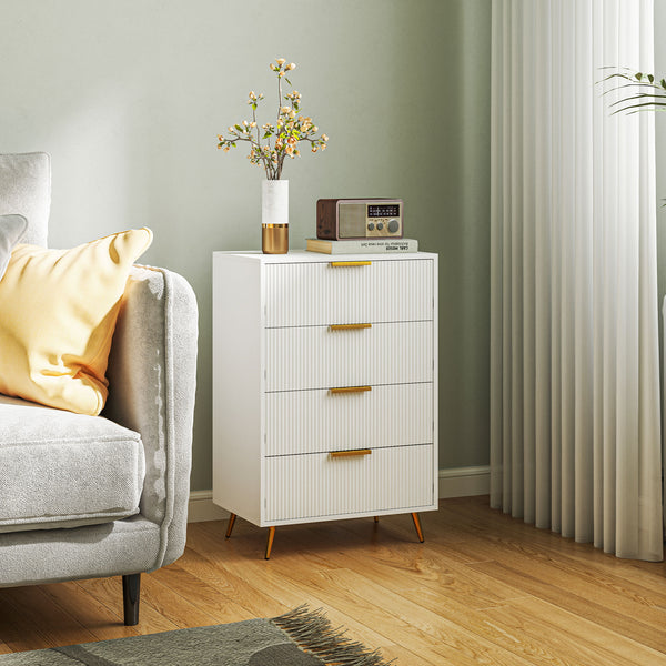 Cómoda com 4 Gavetas Cómoda de Dormitório Moderna com Desenho Ondulado Anti-Tombo Cómoda para Sala de Estar Corredor 60x40x90 cm Branco