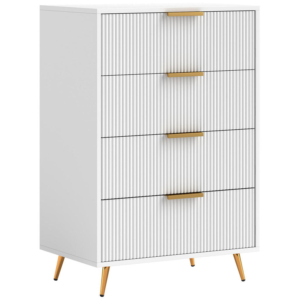 Cómoda com 4 Gavetas Cómoda de Dormitório Moderna com Desenho Ondulado Anti-Tombo Cómoda para Sala de Estar Corredor 60x40x90 cm Branco