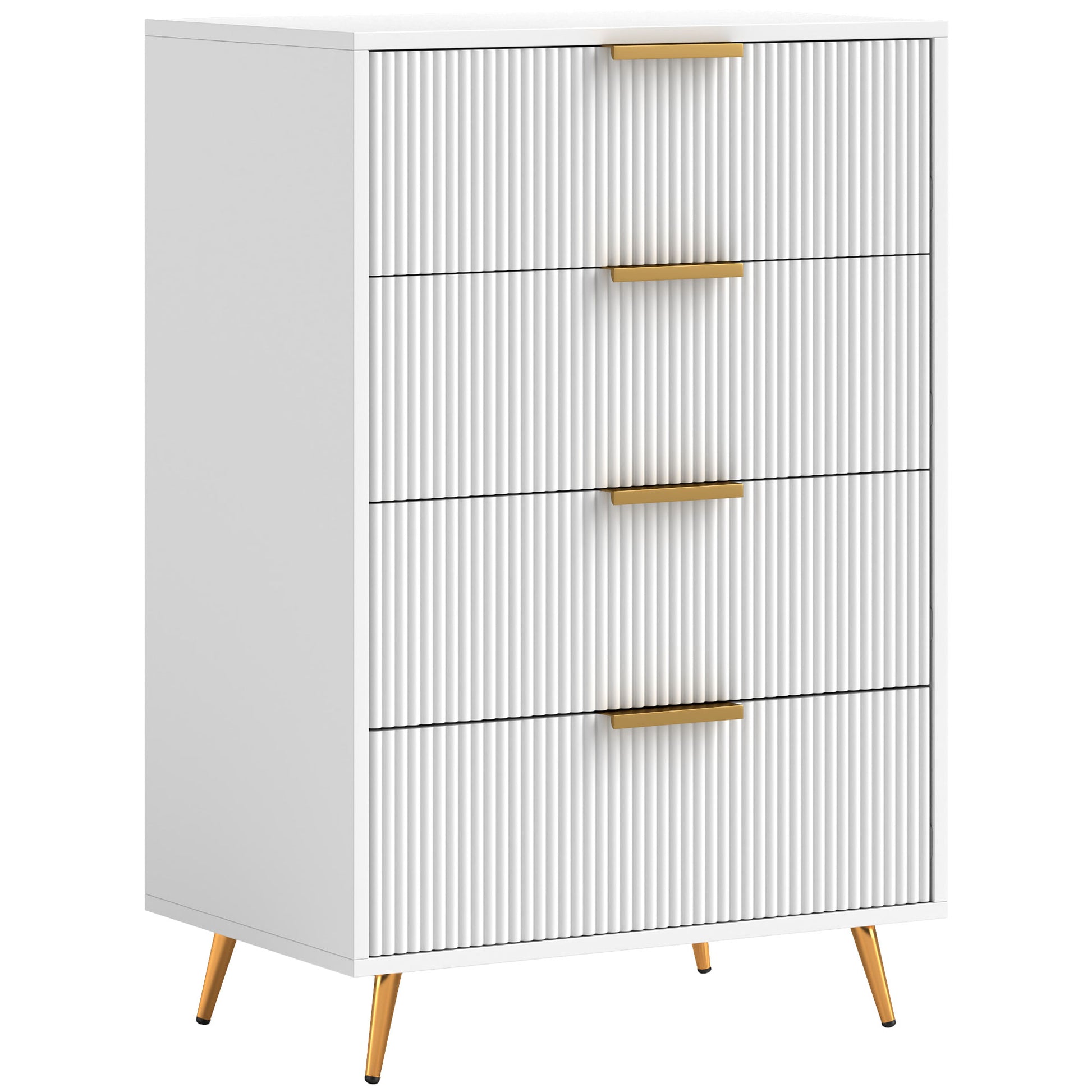 Cómoda com 4 Gavetas Cómoda de Dormitório Moderna com Desenho Ondulado Anti-Tombo Cómoda para Sala de Estar Corredor 60x40x90 cm Branco