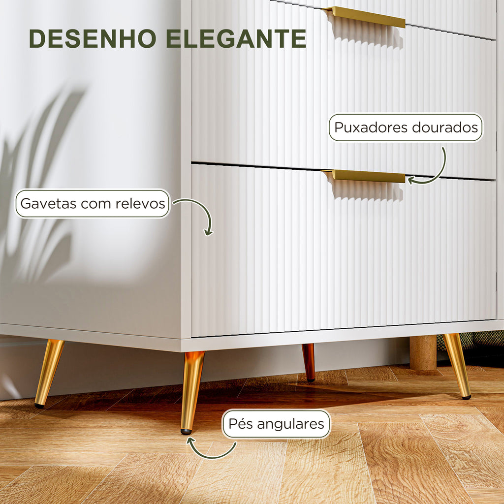 Cómoda com 4 Gavetas Cómoda de Dormitório Moderna com Desenho Ondulado Anti-Tombo Cómoda para Sala de Estar Corredor 60x40x90 cm Branco