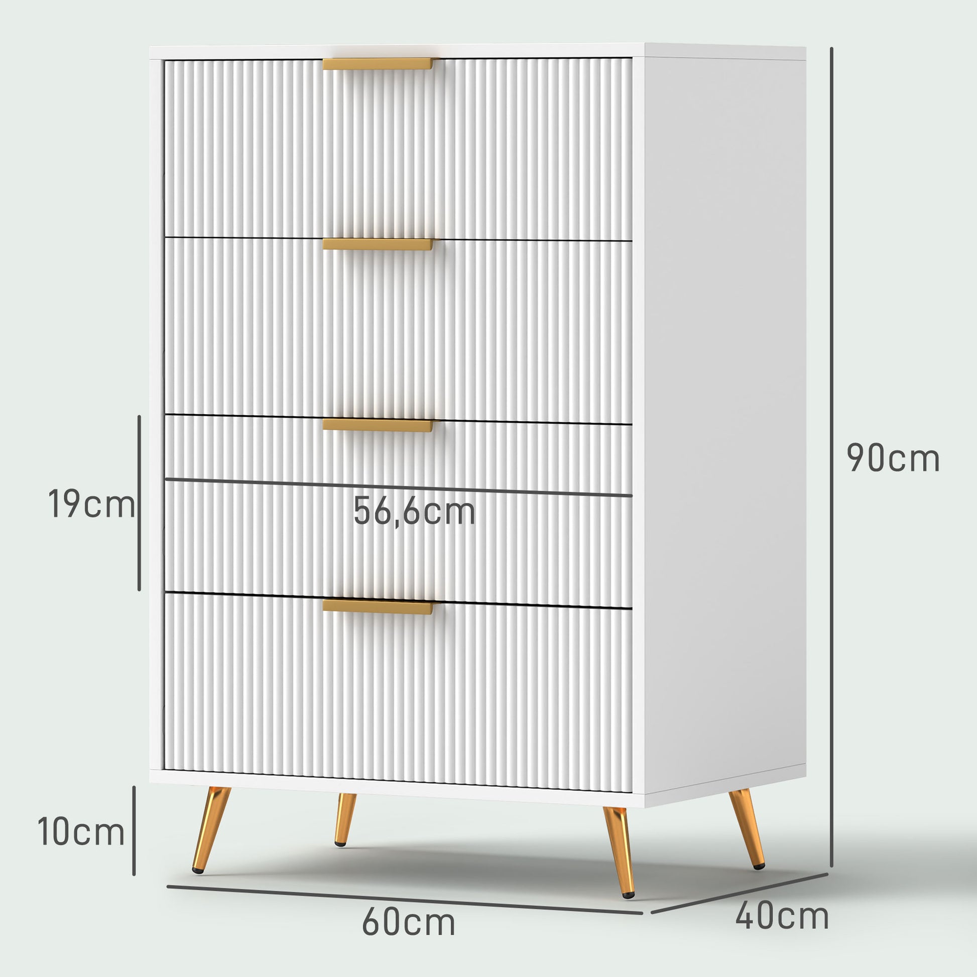Cómoda com 4 Gavetas Cómoda de Dormitório Moderna com Desenho Ondulado Anti-Tombo Cómoda para Sala de Estar Corredor 60x40x90 cm Branco