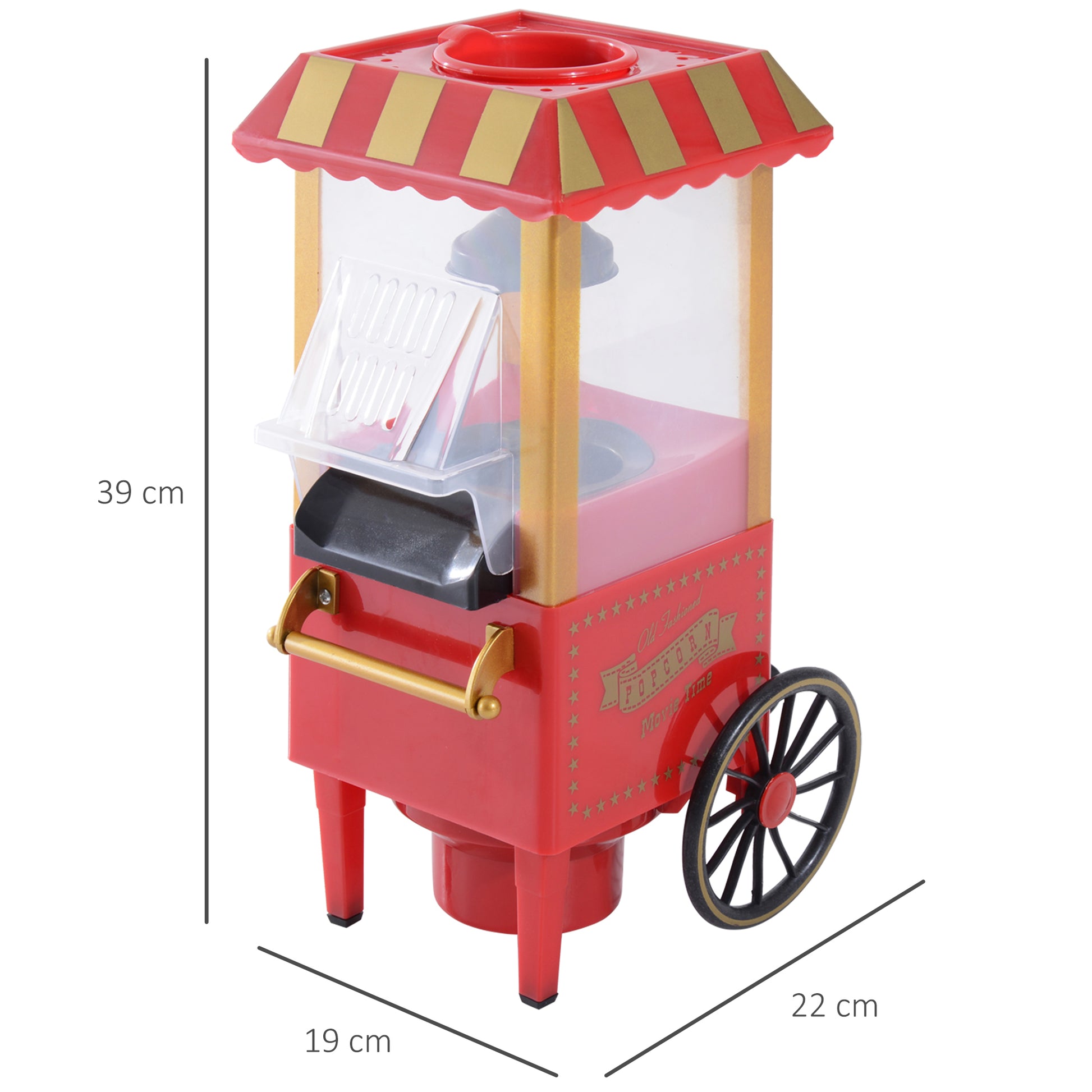 Máquina de Pipocas Máquina de Fazer Pipocas Estilo Vintage Portátil 1200W 22x19239cm Vermelha
