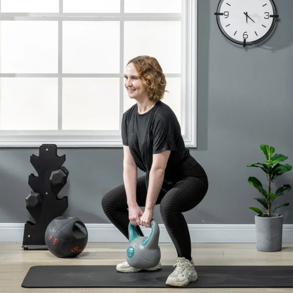 SPORTNOW Kettlebell 10kg Peso Russo com Revestimento de PU e Enchimento de Areia para Treinamento em Casa Ginásio 22x16x26cm Azul e Cinza