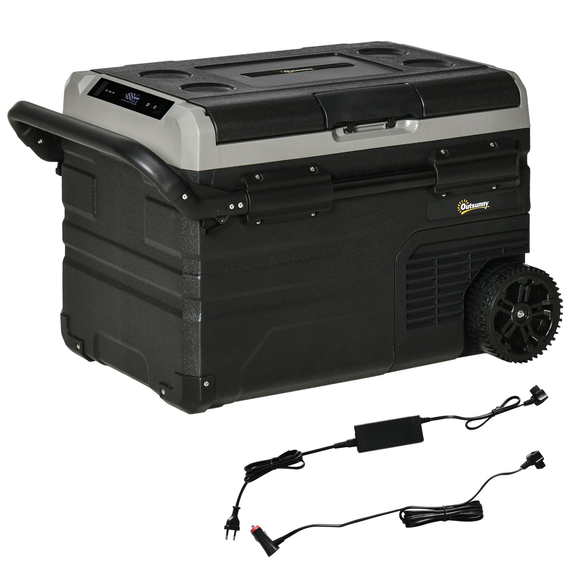 Geleira Elétrica Portátil 40L com Compressor - CC 12V/24V, até -20°C, LED Tátil e Rodas - 71,1x46x44 cm - Preto