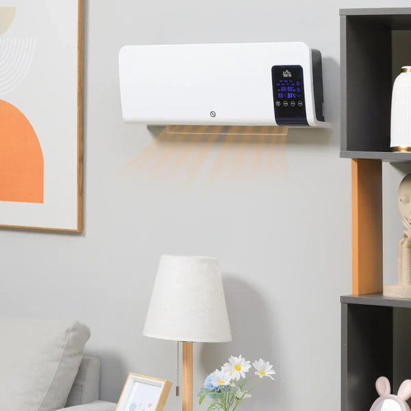 Aquecedor Elétrico de Parede 1000W/2000W Aquecedor com Ecrã LED Controlo Remoto Termostato Temporizador para Áreas de 15-20 m² 54,5x12x21,5 cm Branco