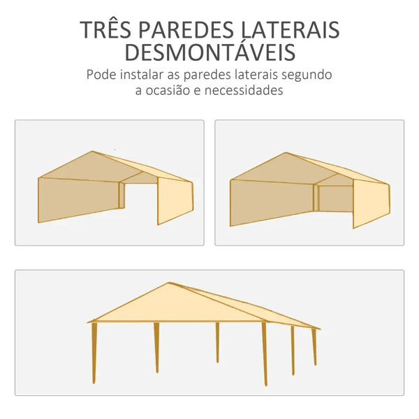 Tenda para Festas 585x295x255 cm com 4 Paredes Laterais e 2 Janelas Pérgola de Exterior com Estrutura de Aço para Festas Eventos Casamentos Verde