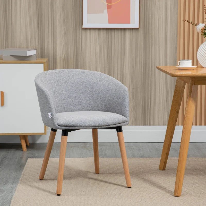 Cadeira de Sala de Jantar Cadeira Estofada em Linho Sintético com Apoio para os Braços e Pés de Madeira para Escritório Dormitório Carga 120kg 57x56x72cm Cinza