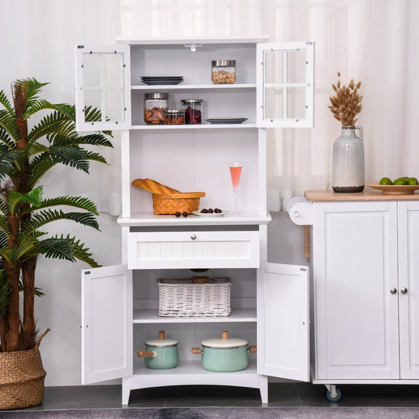Armário de Cozinha Armário Auxiliar para Microondas com 2 Armários e Gaveta 68.6x40x164 cm Branco
