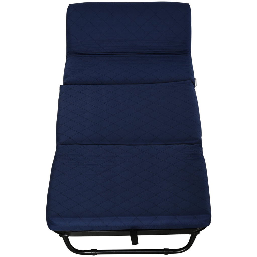 Cama Dobrável 184x65 cm Cama Dobrável Ajustável em 5 Níveis Rodas Universáis e Estrutura de Metal Carga Máxima 120 kg Azul