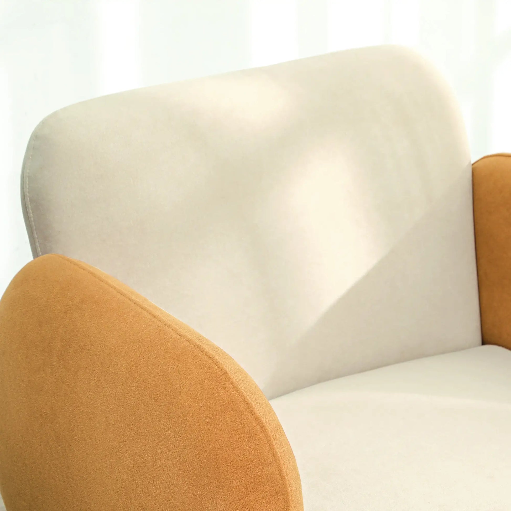 Poltrona Sala de Estar Poltrona Nórdica Poltrona para Dormitório com Apoio para os Braços e Pés de Madeira Sofá Individual Carga 120 kg 72x87x82 cm Bege e Ocre