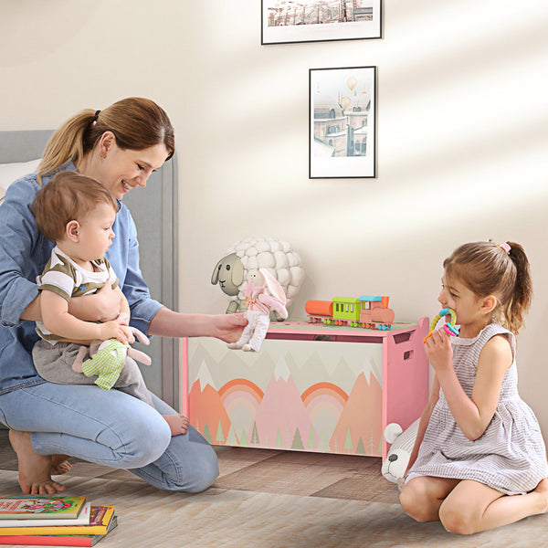 Baú de Brinquedos Organizador de Brinquedos para Crianças de 3 a 8 Anos com Estampado em Animais Carga 20 kg para Livros Roupas Dormitório Sala de Estar 60x37x39 cm Rosa