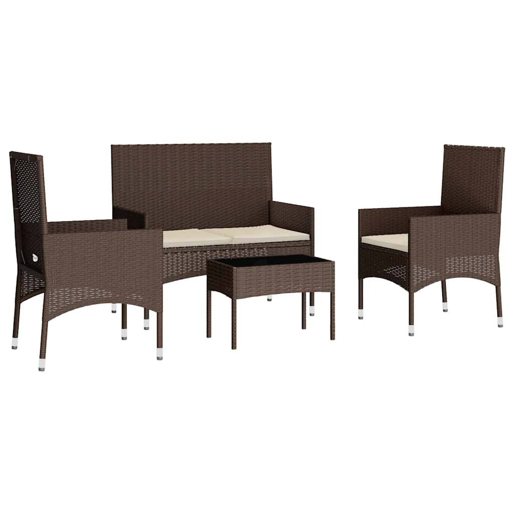4 pcs conjunto lounge jardim c/ almofadões vime PE castanho - A minha loja