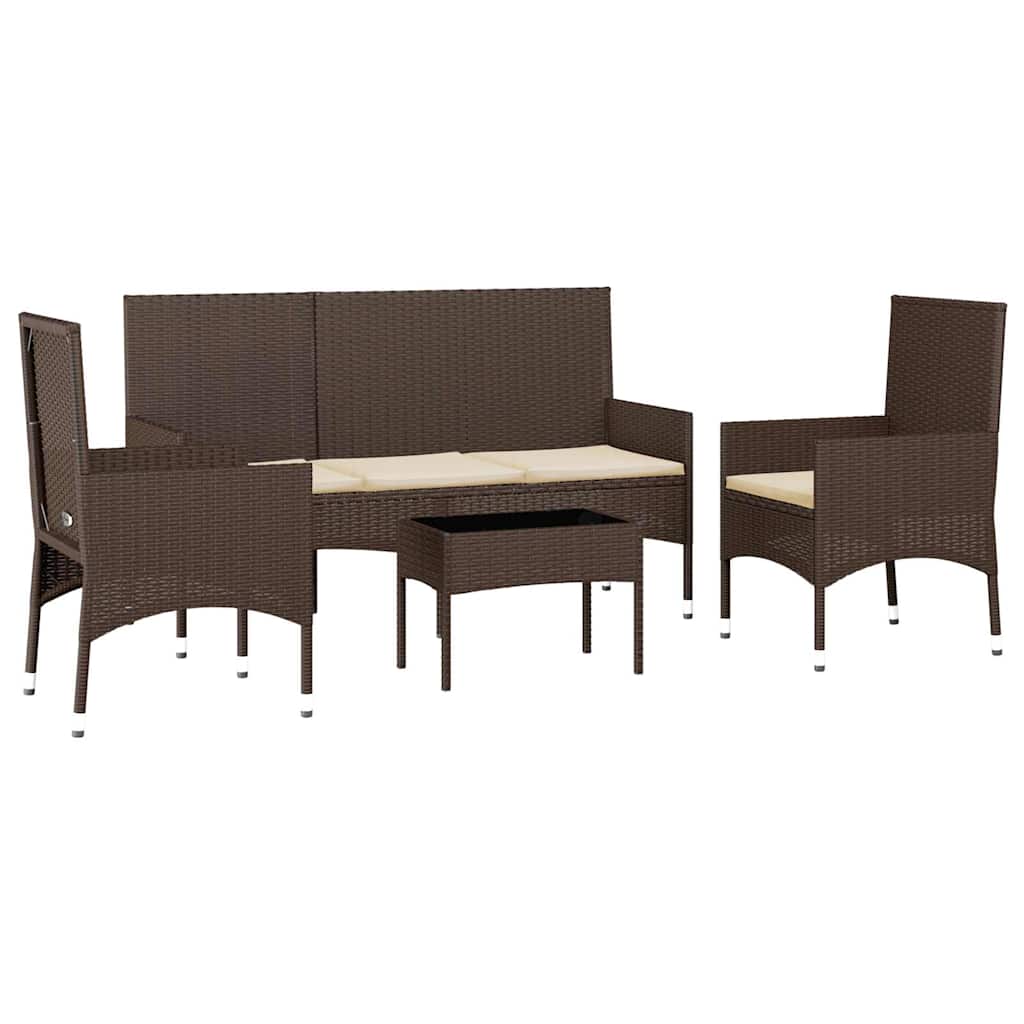 4 pcs conjunto lounge jardim c/ almofadões vime PE castanho - A minha loja