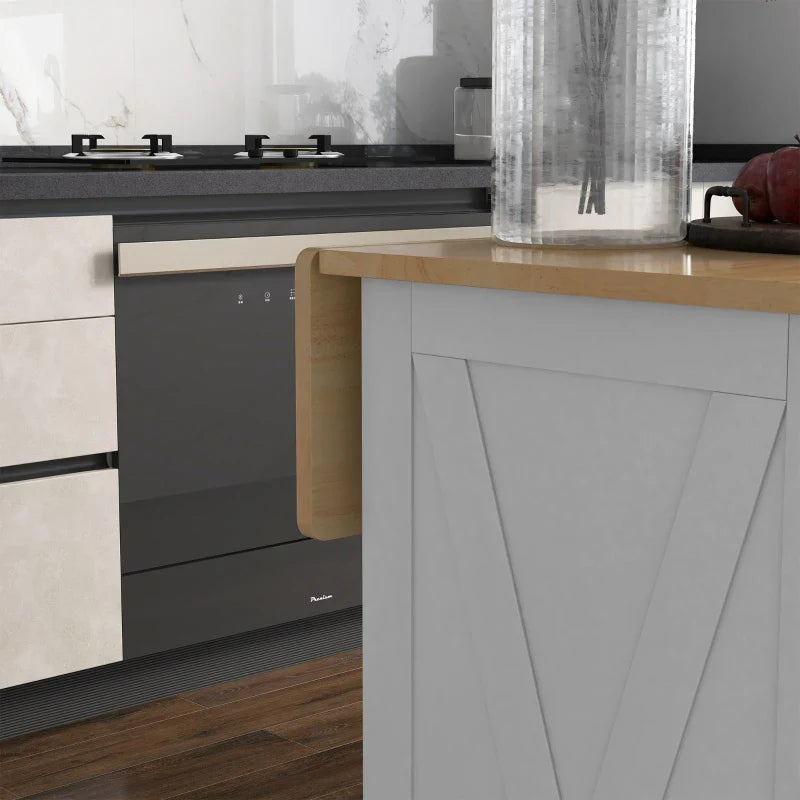 Ilha de Cozinha Carrinho de Cozinha com Bancada de Madeira Dobrável 2 Portas 2 Gavetas Prateleira Ajustável e 4 Rodas 10x60x90,5 cm Branco e Madeira