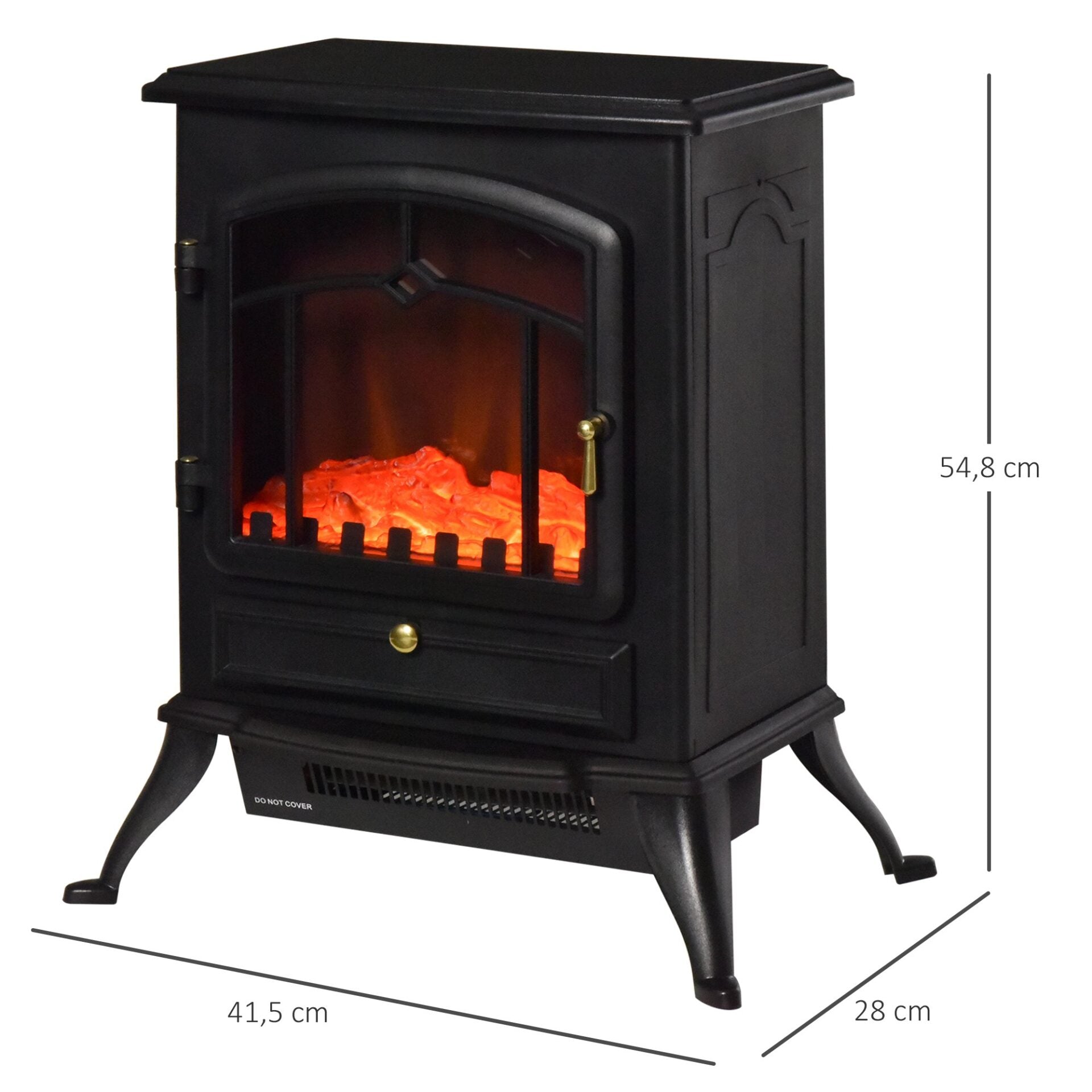 Lareira Elétrica Portátil 1000/2000W com Efeito de Chama Realista Termostato e Proteção Contra Superaquecimento para Ambientes entre 15-20m² 45x28x54cm Preto