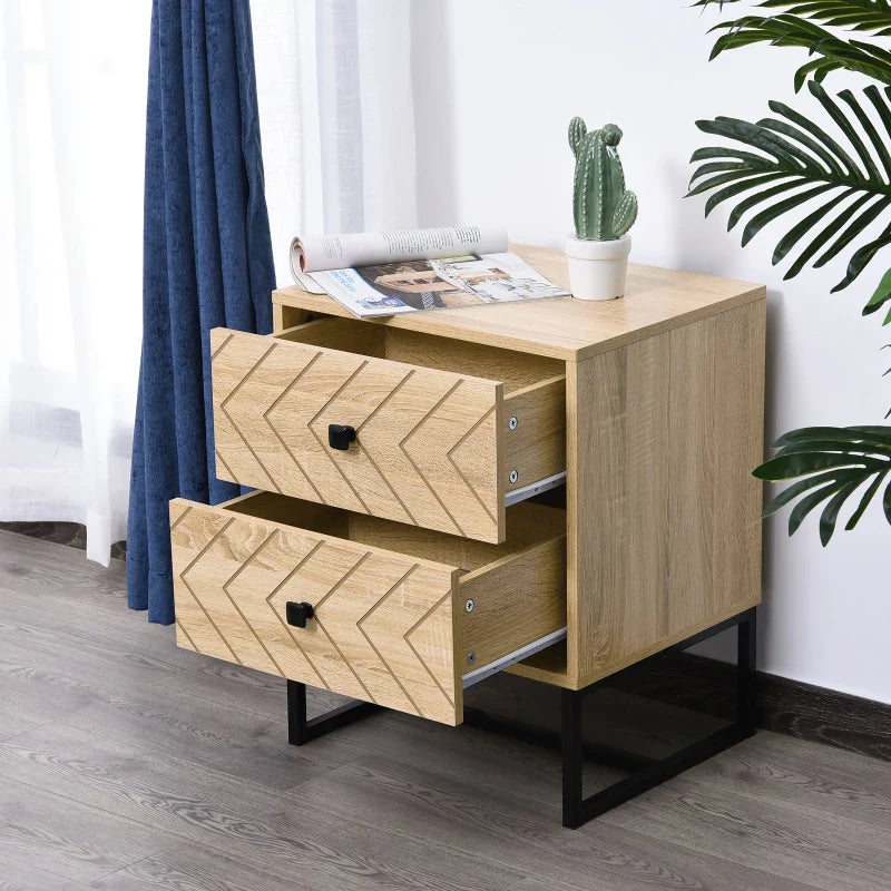 Cômoda de Madeira da Mesa de Cabeceira Confortável com 2 gavetas Roupeiro 48x39,5x60cm do Armazenamento da Mobília da Mesa de Cabeceira 48x39,5x60 cm