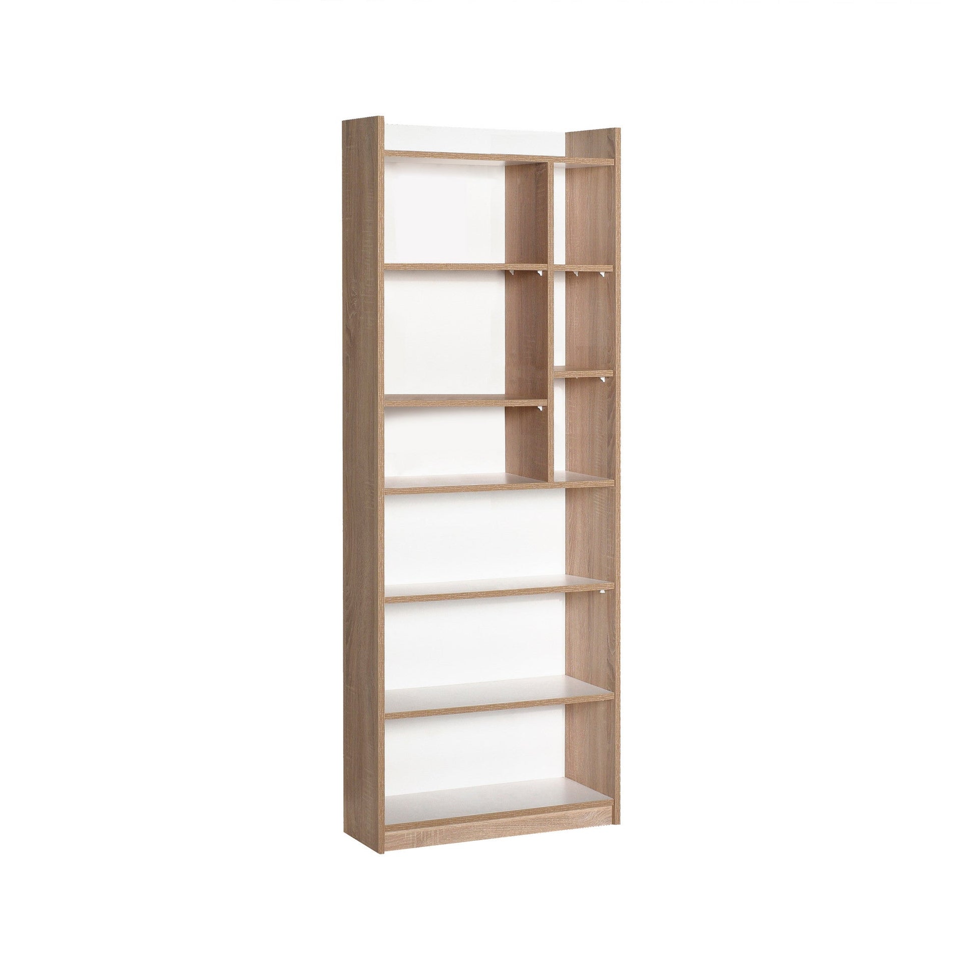 Estante Liva — 63x26x176 cm — Design Moderno em Carvalho Sonomo e Branco com Prateleiras Abertas e Fixação à Parede