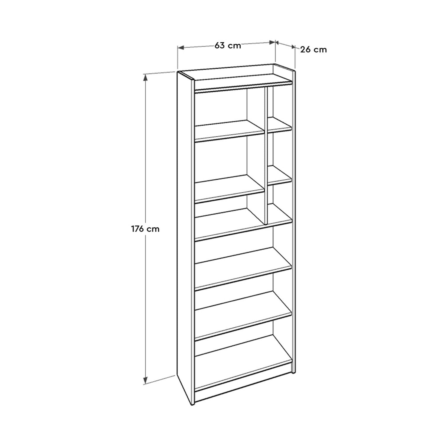 Estante Liva — 63x26x176 cm — Design Moderno em Carvalho Sonomo e Branco com Prateleiras Abertas e Fixação à Parede