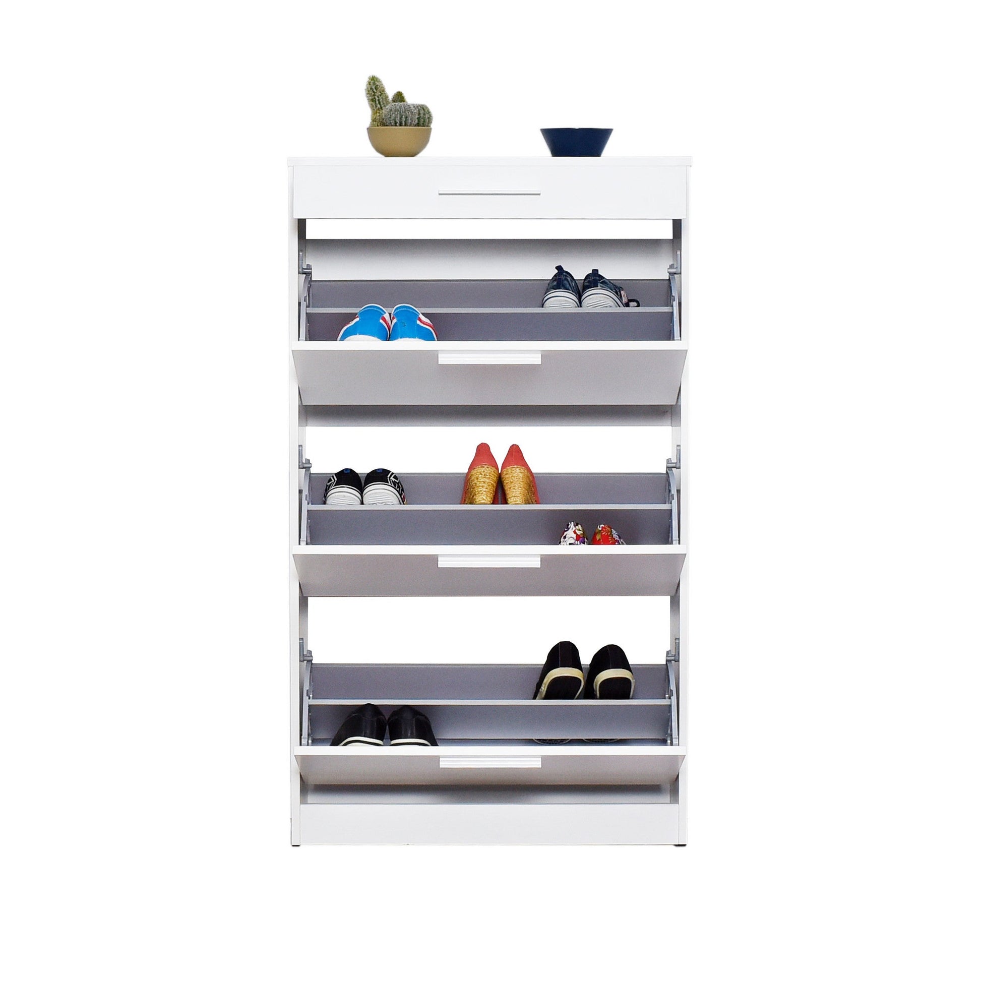Sapateira "Diamond" - 75 x 128 x 29 cm - Branco e Diamante - Design Moderno