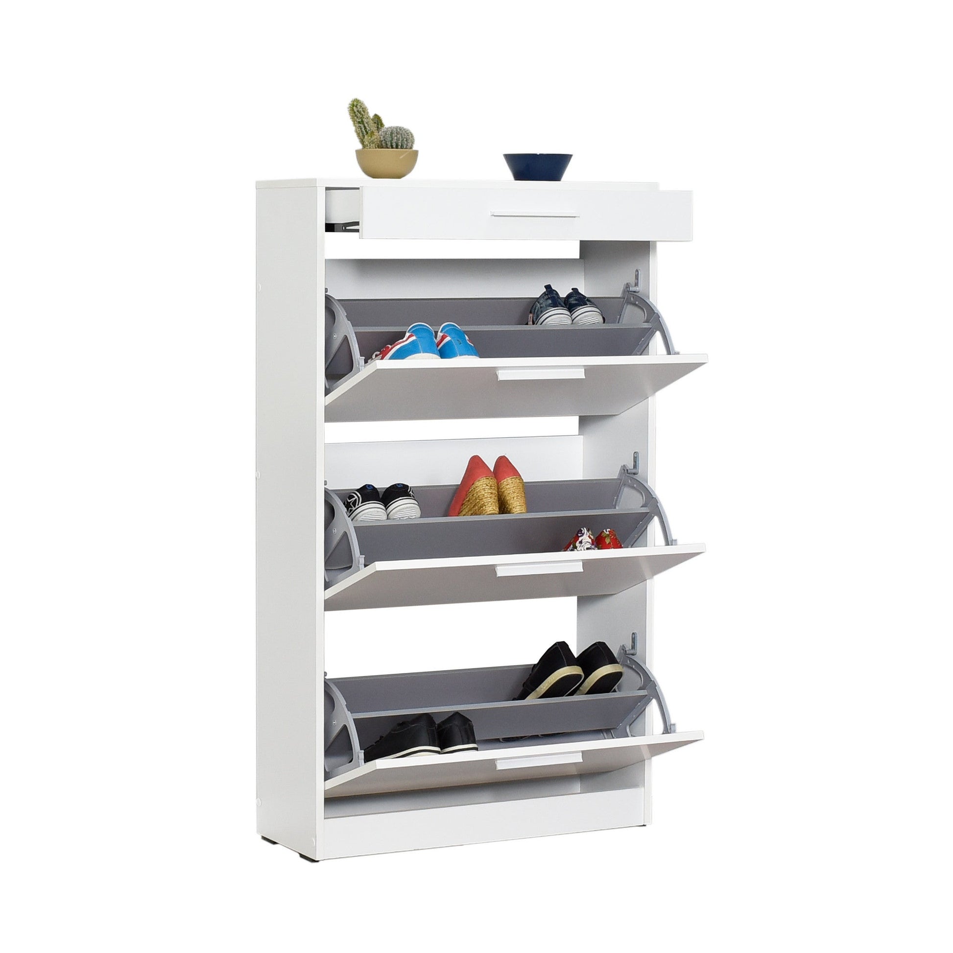 Sapateira "Diamond" - 75 x 128 x 29 cm - Branco e Diamante - Design Moderno