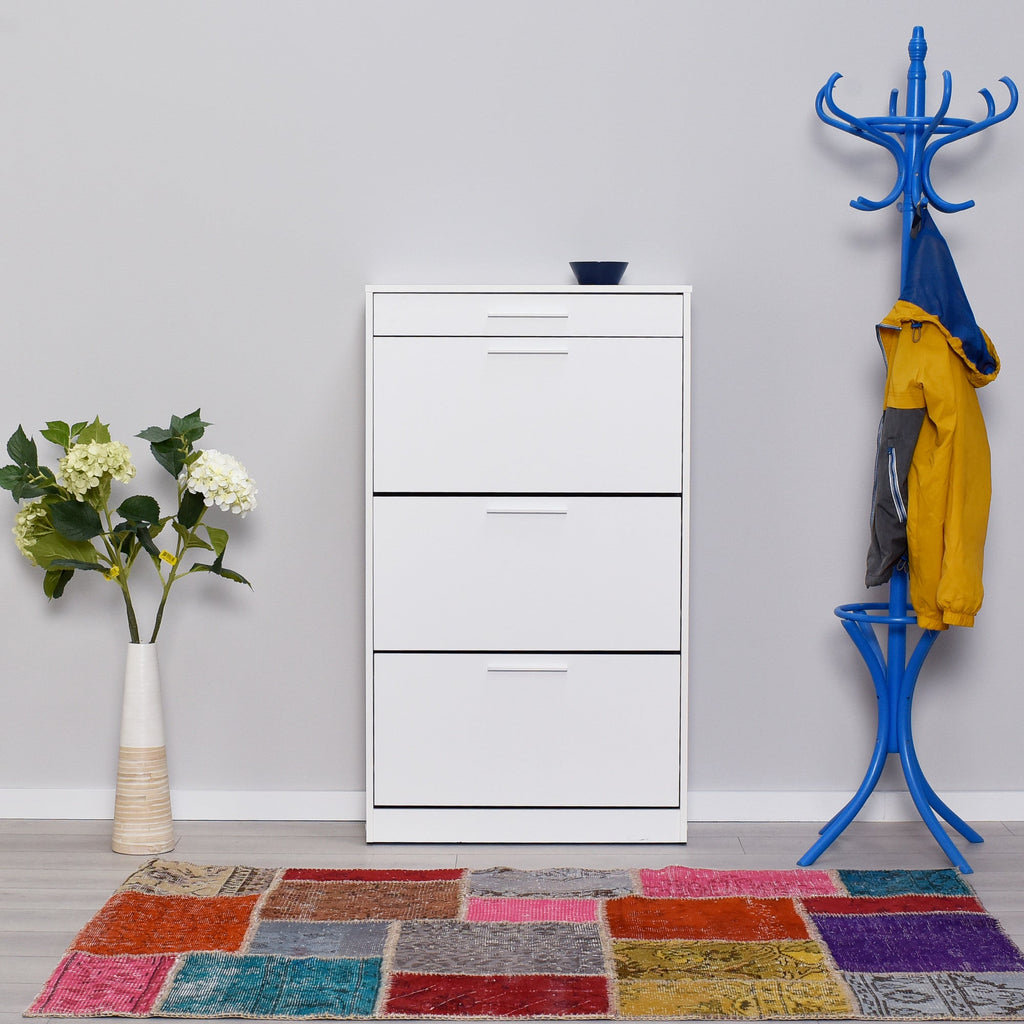 Sapateira "Diamond" - 75 x 128 x 29 cm - Branco e Diamante - Design Moderno