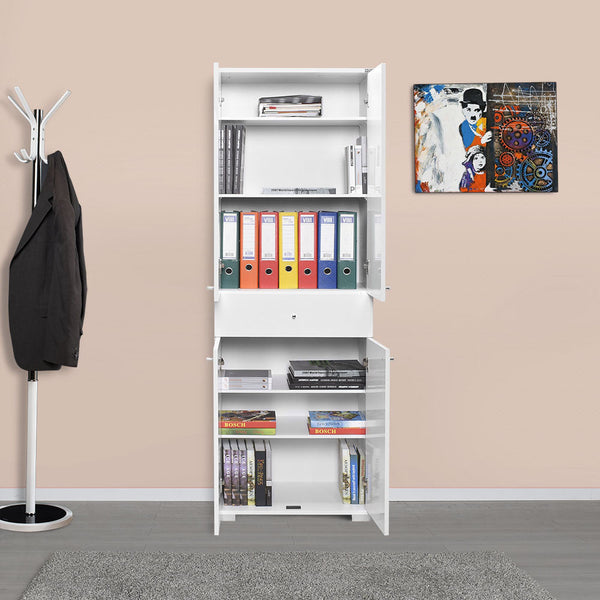 Armário Alto de Escritório "Doc" - 60x187x40 cm - Branco - Design Moderno