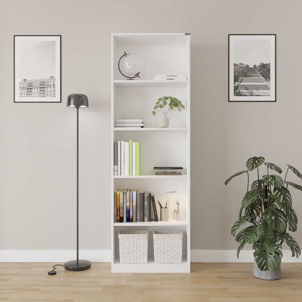 Estante “Lumi” — 64x26x182 cm — Design Moderno em Branco com Prateleiras Abertas e Fixação à Parede