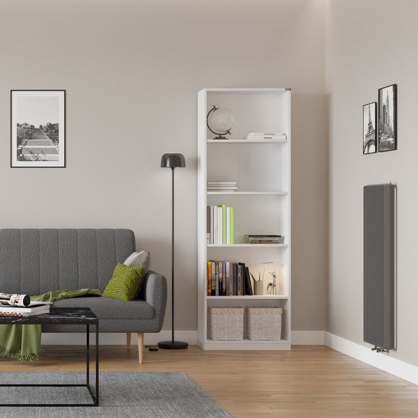Estante “Lumi” — 64x26x182 cm — Design Moderno em Branco com Prateleiras Abertas e Fixação à Parede
