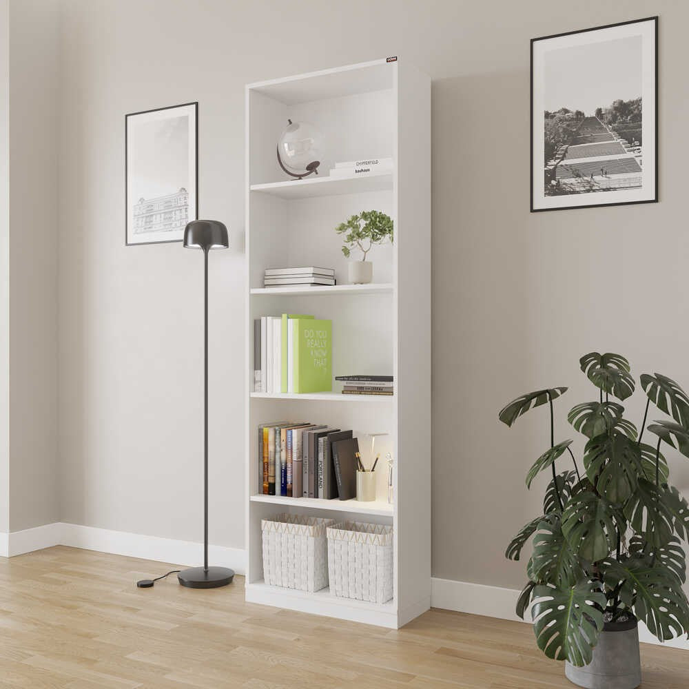 Estante “Lumi” — 64x26x182 cm — Design Moderno em Branco com Prateleiras Abertas e Fixação à Parede