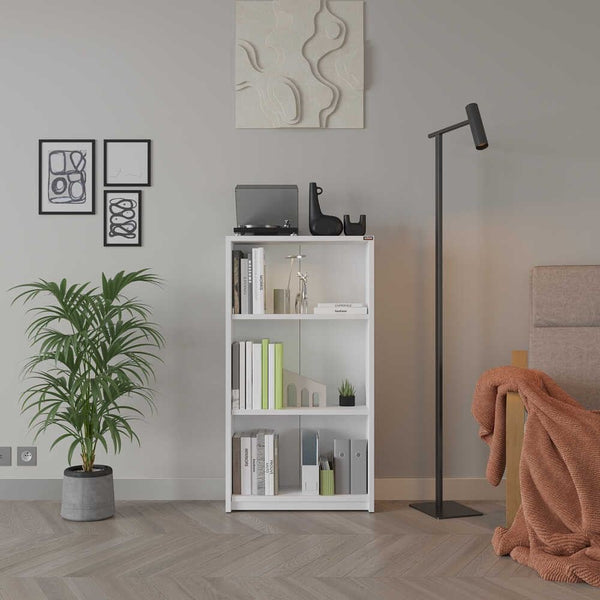 Estante “Milla” — 58x23x106 cm — Design Moderno em Branco com Prateleiras Abertas e Fixação à Parede