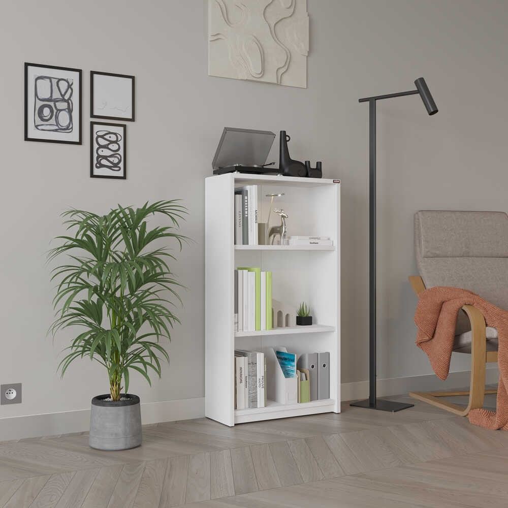 Estante “Milla” — 58x23x106 cm — Design Moderno em Branco com Prateleiras Abertas e Fixação à Parede
