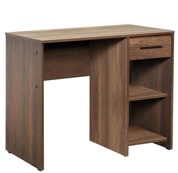 Secretária "Focus" com Gaveta e Prataleiras - 90 x 75 x 55 cm - Nogueira - Design Moderno