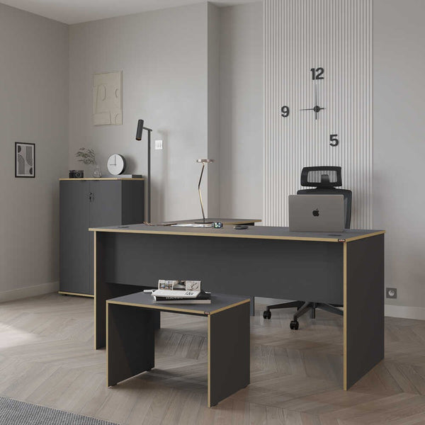 Secretária de Canto "Executive" - 160 x 75 x 144 cm - Antracite e Carvalho - Design Moderno