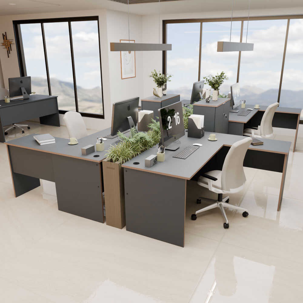 Secretária de Canto "Executive" - 160 x 75 x 144 cm - Antracite e Carvalho - Design Moderno