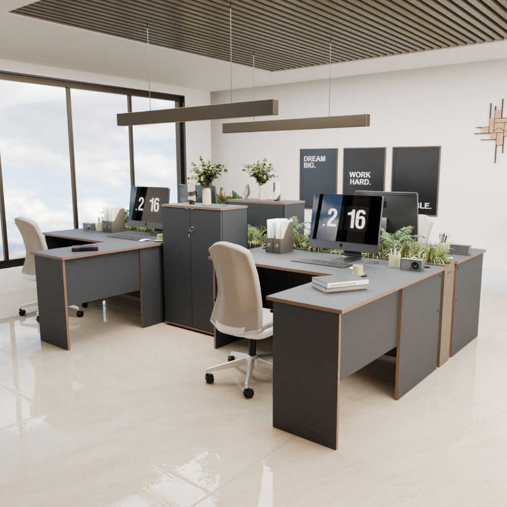 Secretária de Canto "Executive" - 160 x 75 x 144 cm - Antracite e Carvalho - Design Moderno