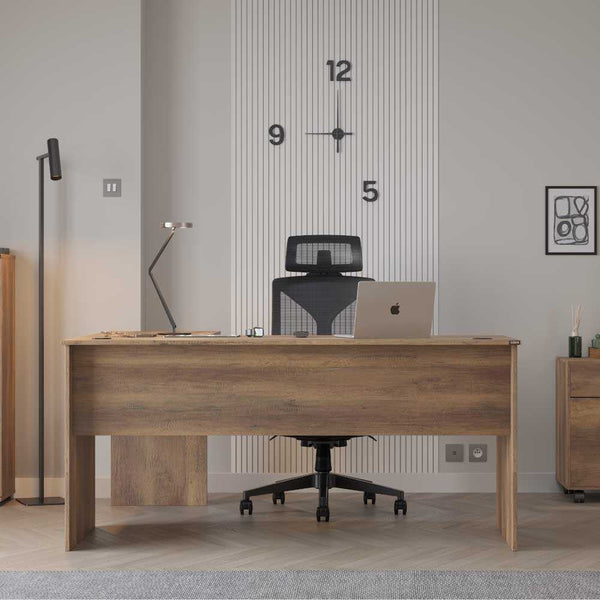 Secretária de Canto "Executive" - 160 x 75 x 144 cm - Nogueira - Design Moderno